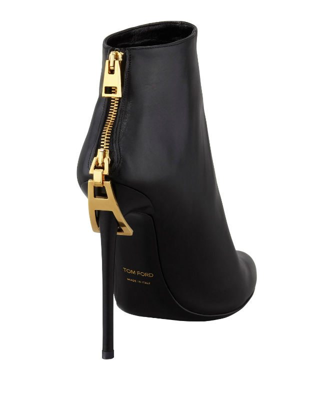 Tom Ford Zipper-Heel Leather Ankle Boots