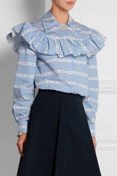 MIU MIU Ruffled cotton-poplin blouse